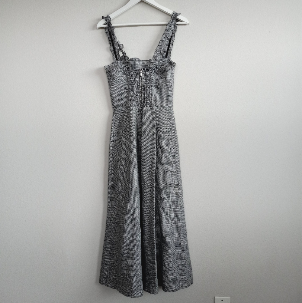Reformation Lavender Linen Midi Dress In Boston Check - Picture 14 of 15